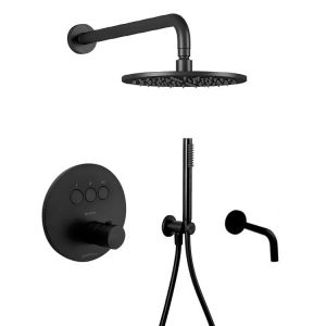 Душова система з термостатом, зливом та верхнім душем Ø225 мм Paffoni Shower (колір - чорний матовий)