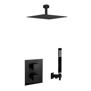 Душевая система Paffoni Shower скрытого монтажа на 2 потребителя, верхний душ 20х20 см, держатель h20 см (цвет – черный матовый)