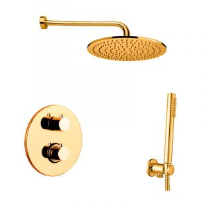 Душова система з термостатом Paffoni Shower прихованого монтажу, верхній душ Ø300 мм (колір – глянсове золото)